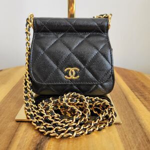 chanel Bar clutch on chain quilted caviar mini black